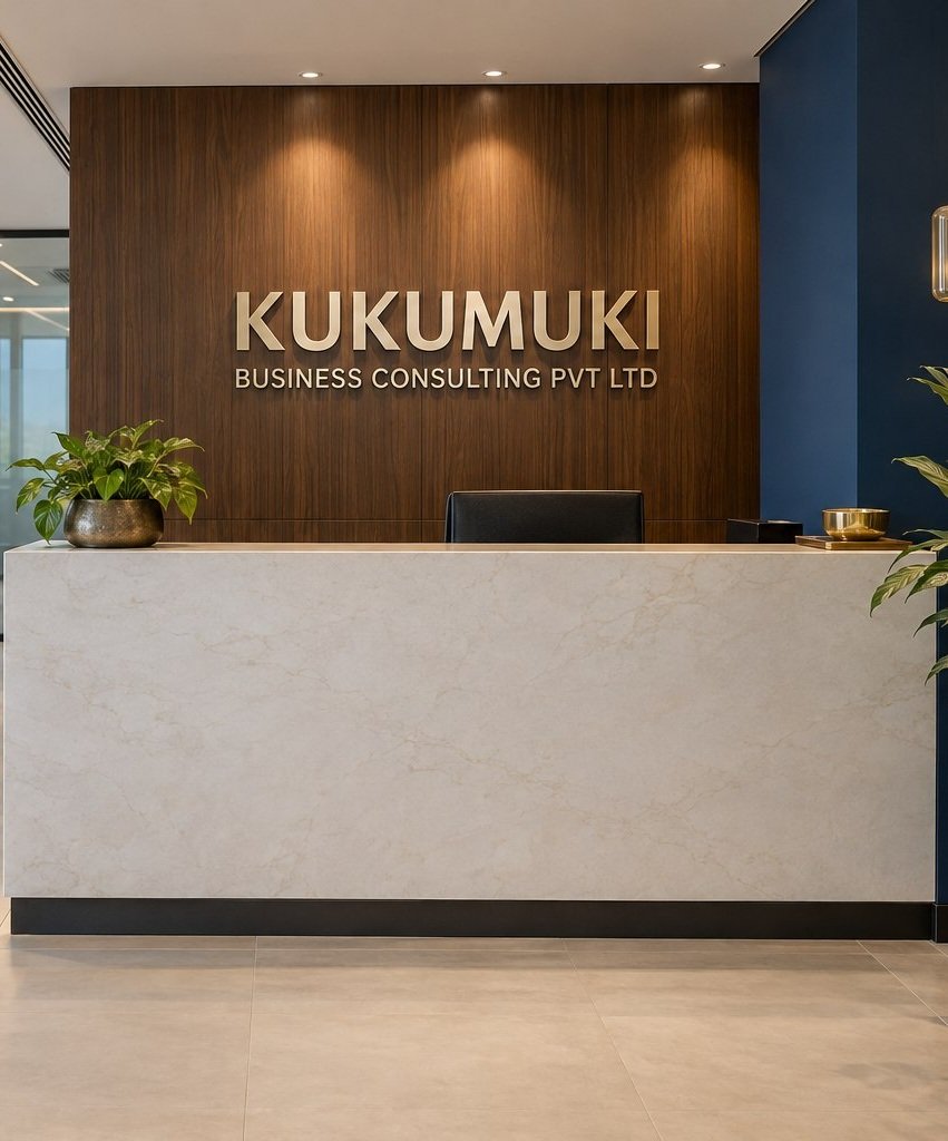 Kukumuki Business Consulting Pvt Ltd reception with branded wall signage