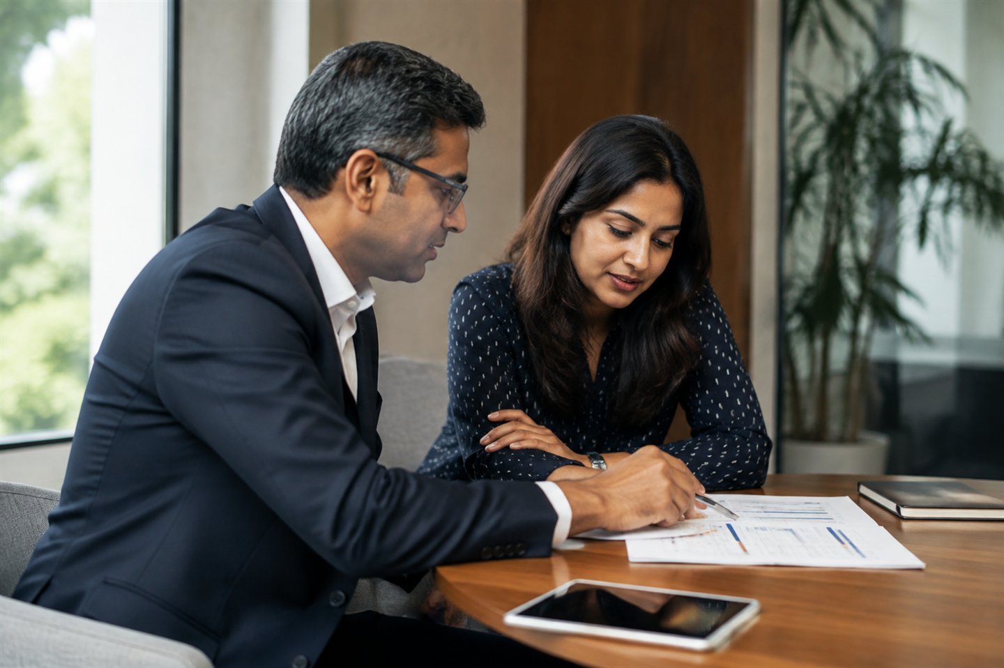 Consultant and client reviewing a practical project timeline