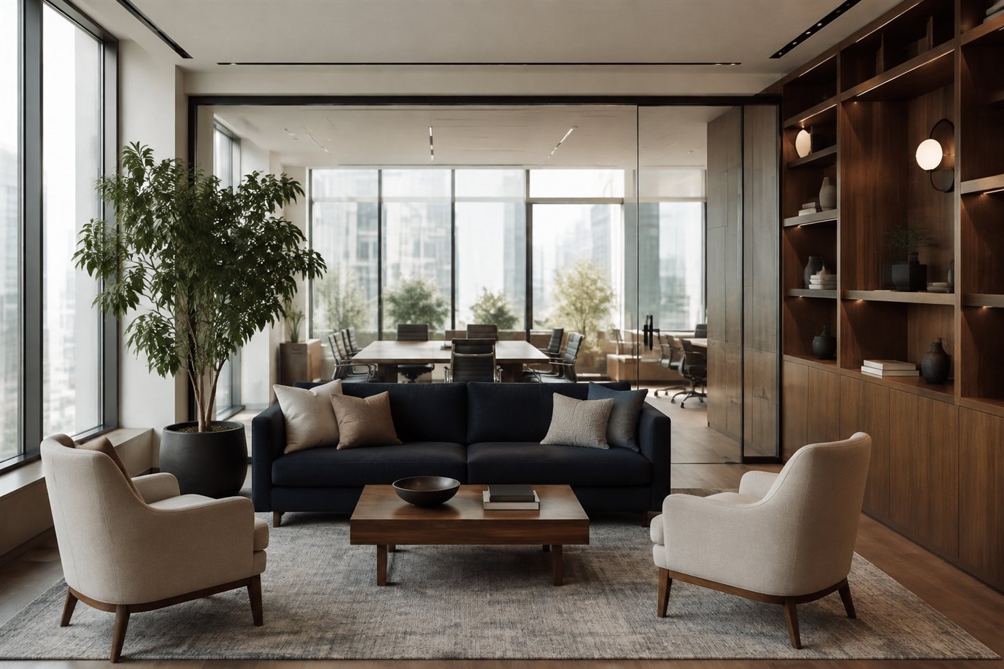 A calm contemporary consulting office and client lounge
